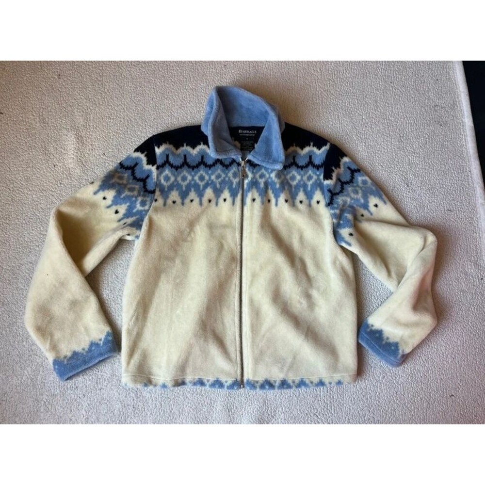 Vintage 90s Barrage Fleece Zip Up Winter Jacket Blue & Cream Womens Medium